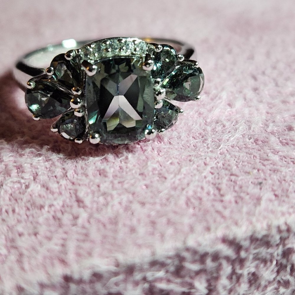 JTV Emerald Mystic Topaz Zircon Sterling Silver Ring